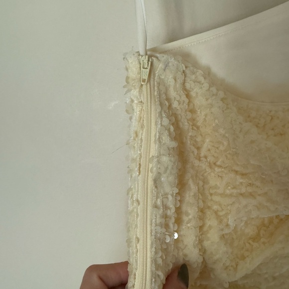 ASOS LUXE one shoulder asymmetric draped mini dress in yellow sequin - Picture 10 of 14